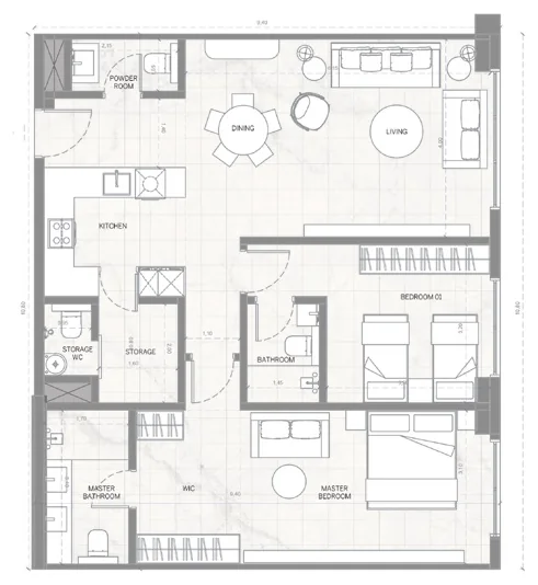 Планировка квартиры: 2 спальни, тип 2B