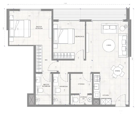 Планировка квартиры: 2 спальни, тип 2D