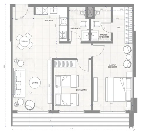 Планировка квартиры: 2 спальни, тип 2E