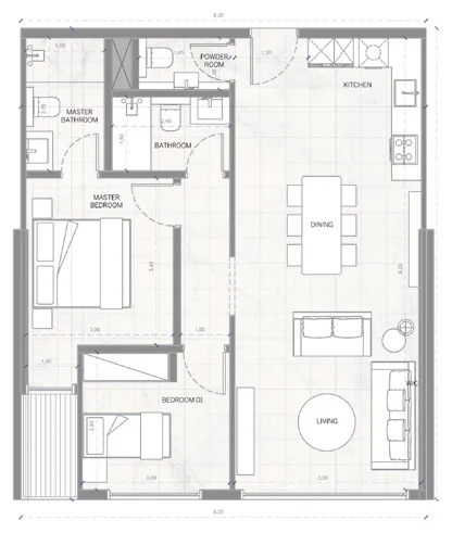 Планировка квартиры: 2 спальни, тип 2G