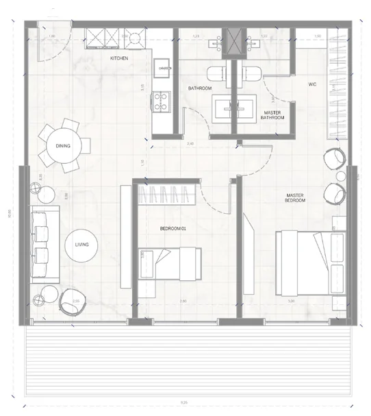 Планировка квартиры: 2 спальни, тип 2RE